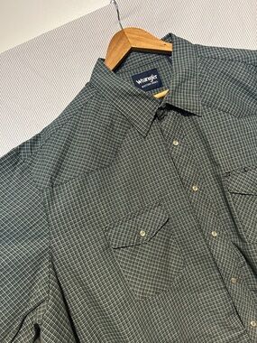 Wrangler Green Plaid Western Pearl Snaps Button-Up Shirt Men’s 3XLT